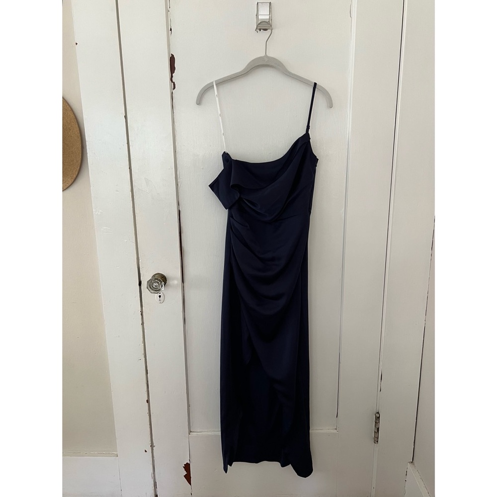 Lulu's Blue Ruched Asymmetrical Slip Dress